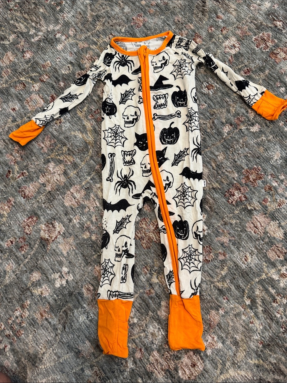 Little Sleepies Cream and Orange Halloween Print Kids One-Piece Footie